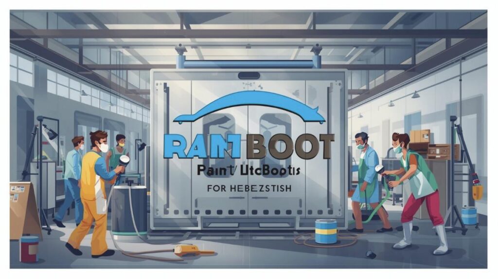 Large truck inside an industrial paint booth manufactured in Uzbekistan for commercial vehicle coating.