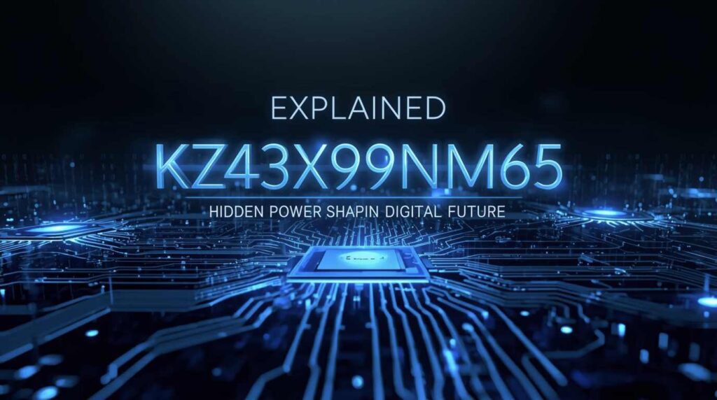 Illustration showing kz43x9nnjm65 as a digital identifier connecting data, security systems, and future-focused technology networks.